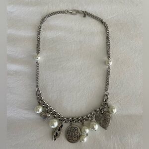 Rachel Silver Charm Necklace with Pearls | Heart & Crest Charms
